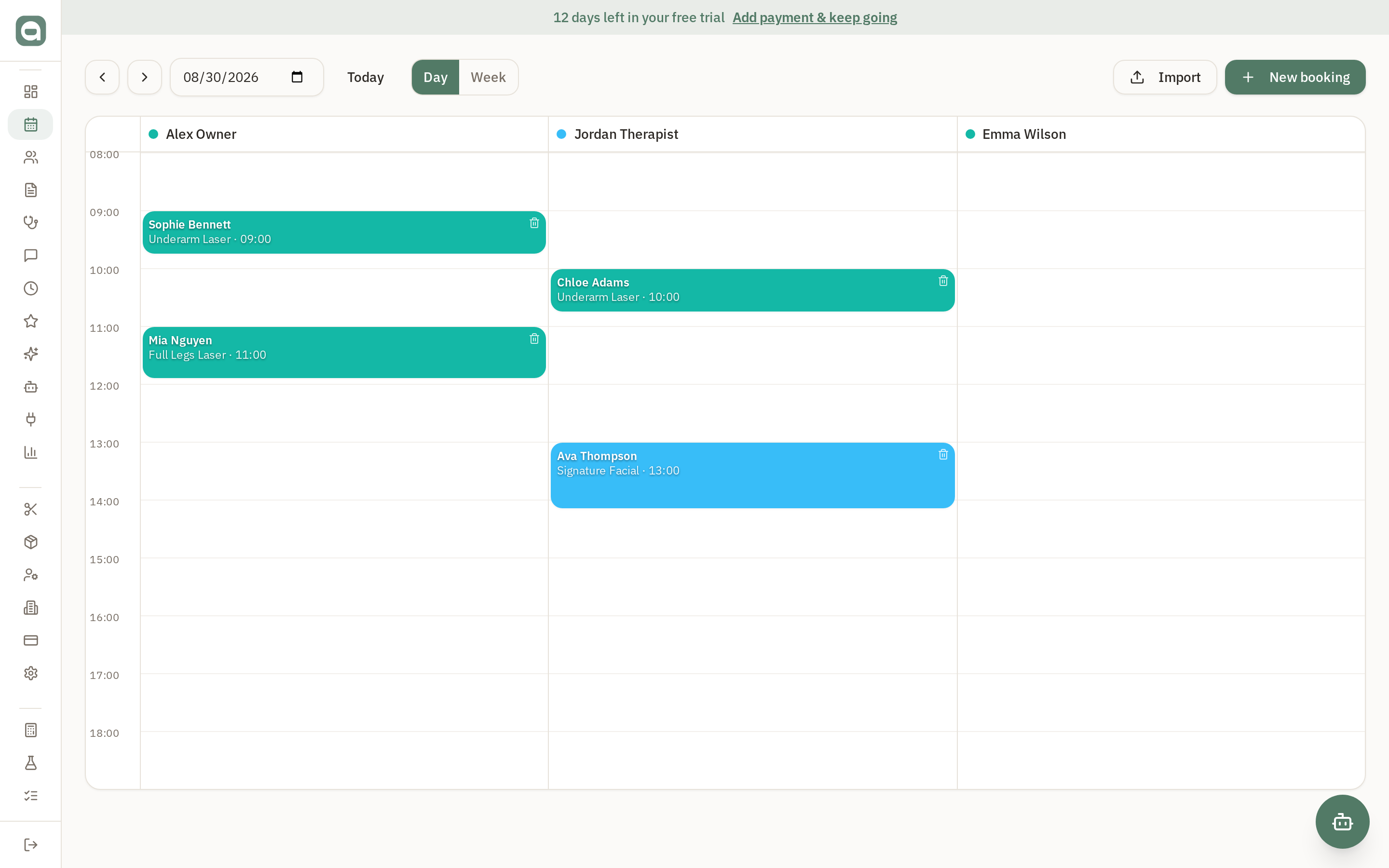 Calendar & bookings screenshot