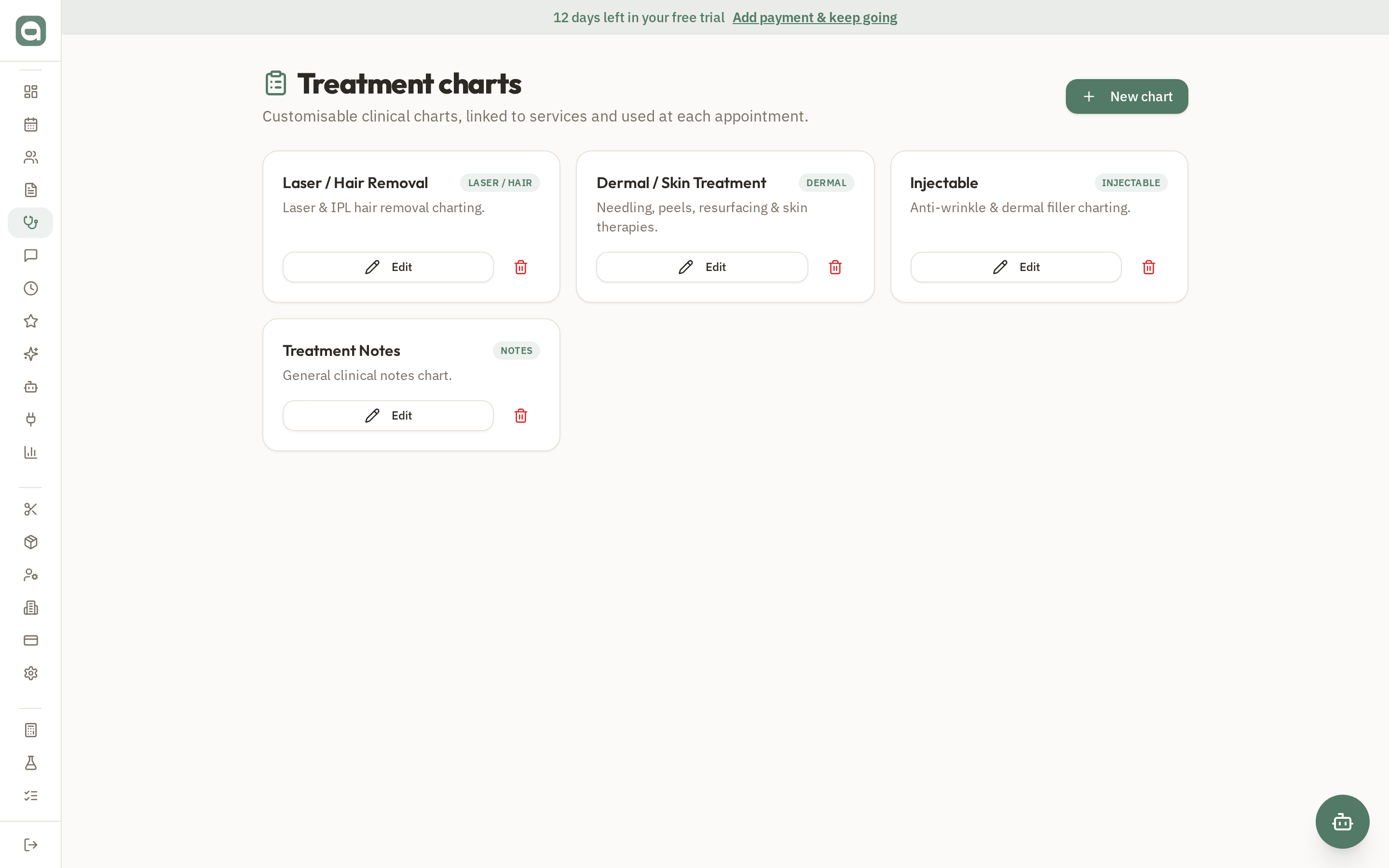 Treatment charts screenshot