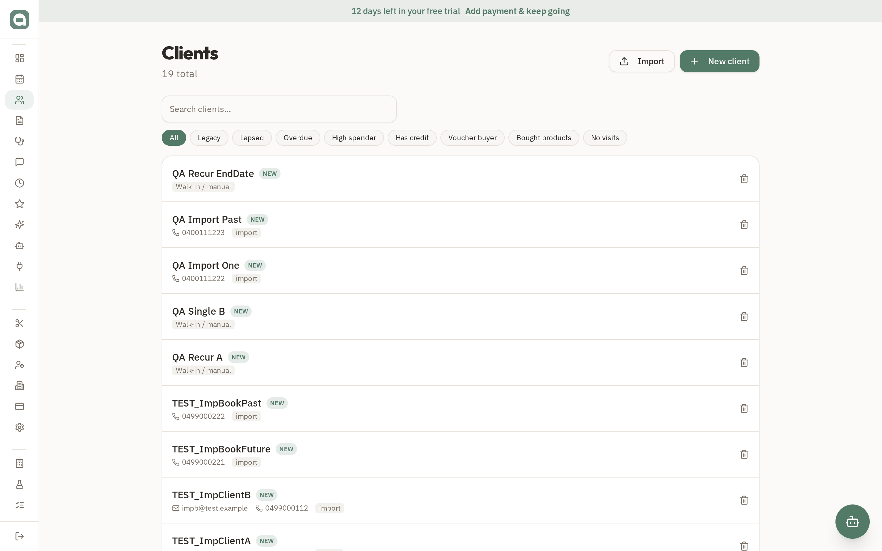 Managing clients screenshot