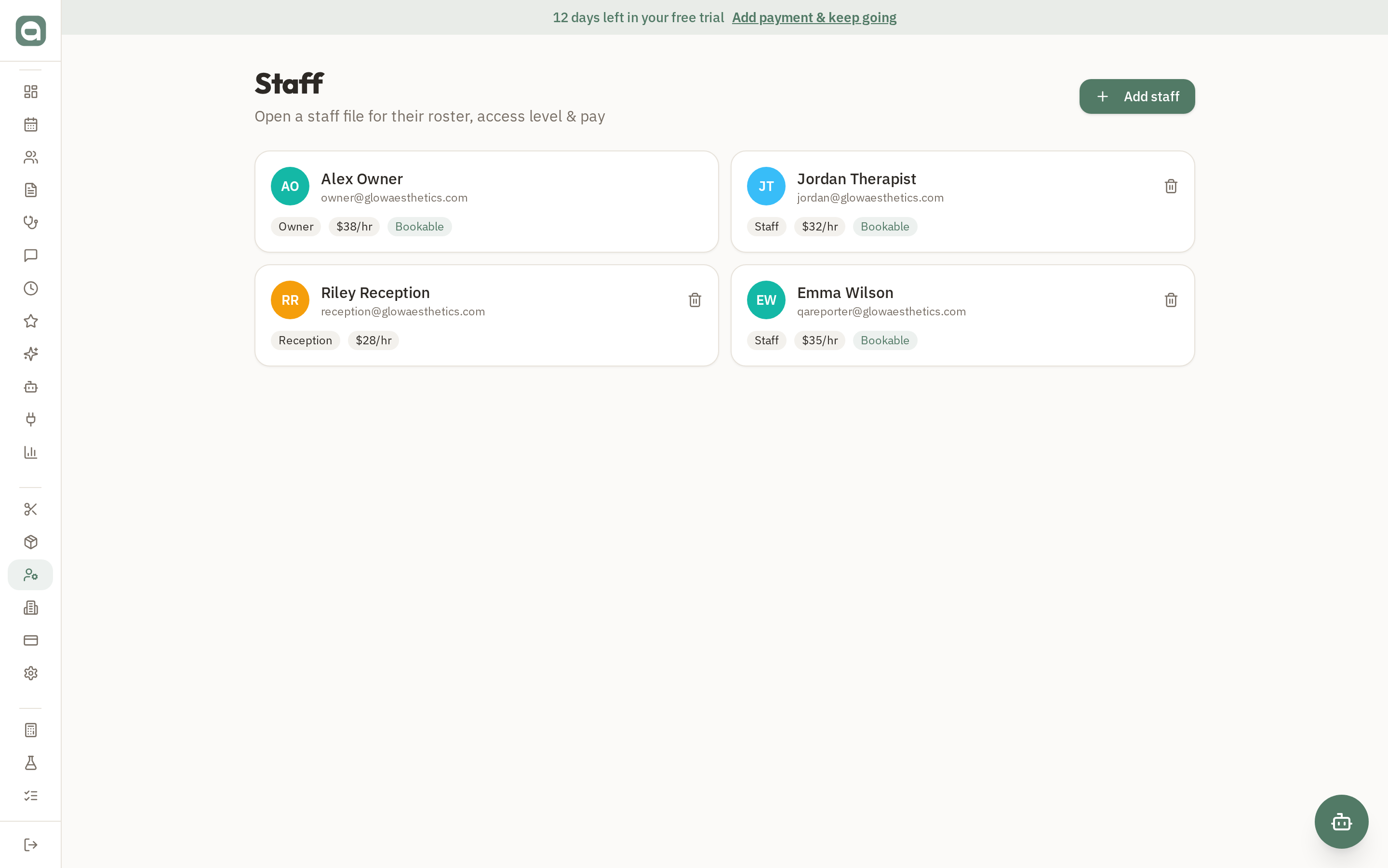 Staff & permissions screenshot