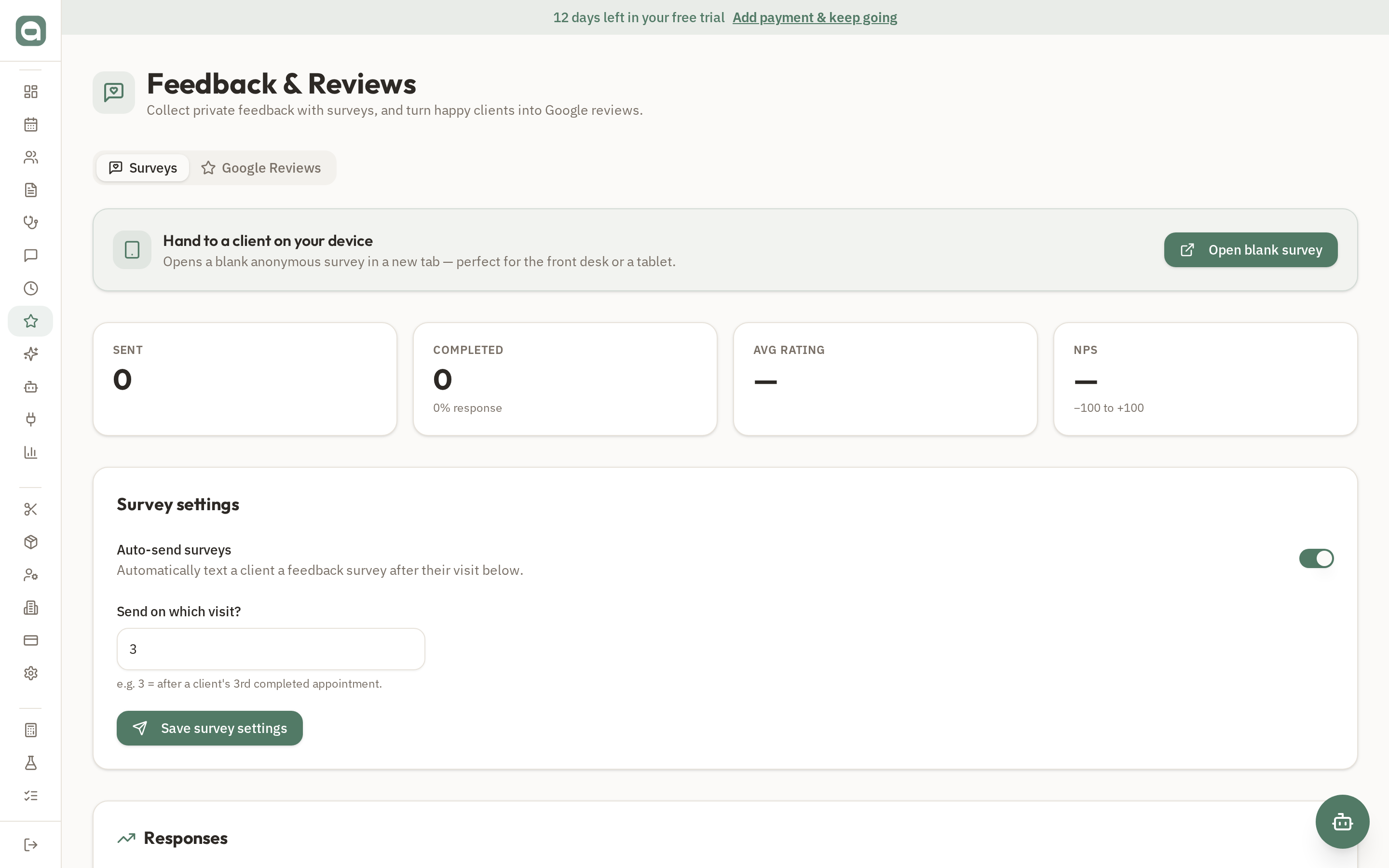 Surveys & Google reviews screenshot